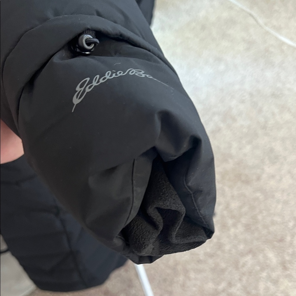 Eddie Bauer Black Puffer Coat with Fur Trim 80% waterfowl feathers TL Coat - Picture 6 of 8